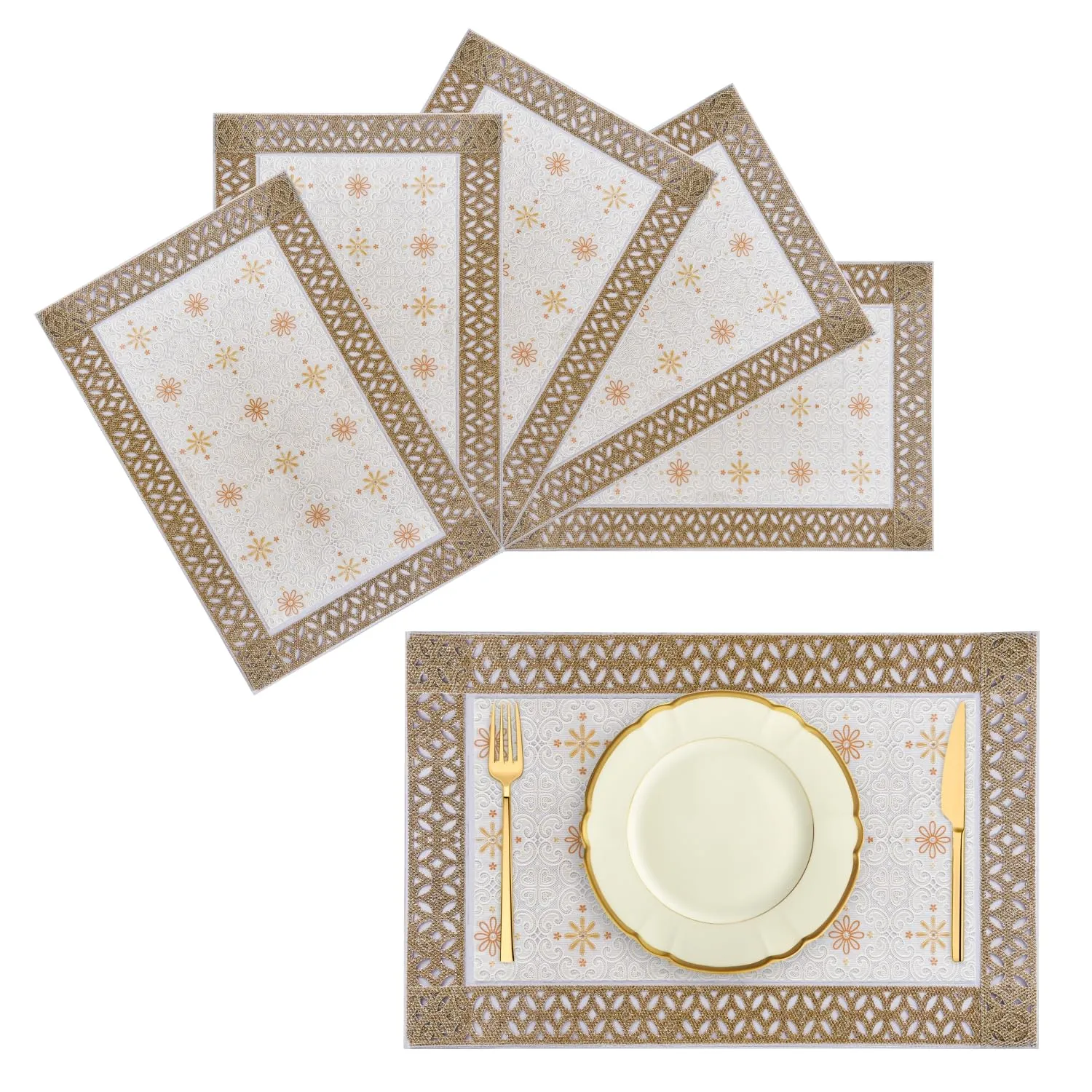 Heart Home Placemat | Placemats for Dining Room | Desginer Table Mat Set | Placemats for Kitchen Table | Dining Table Mats | Flower Maiva Placemat | 6 Piece Set | Cream