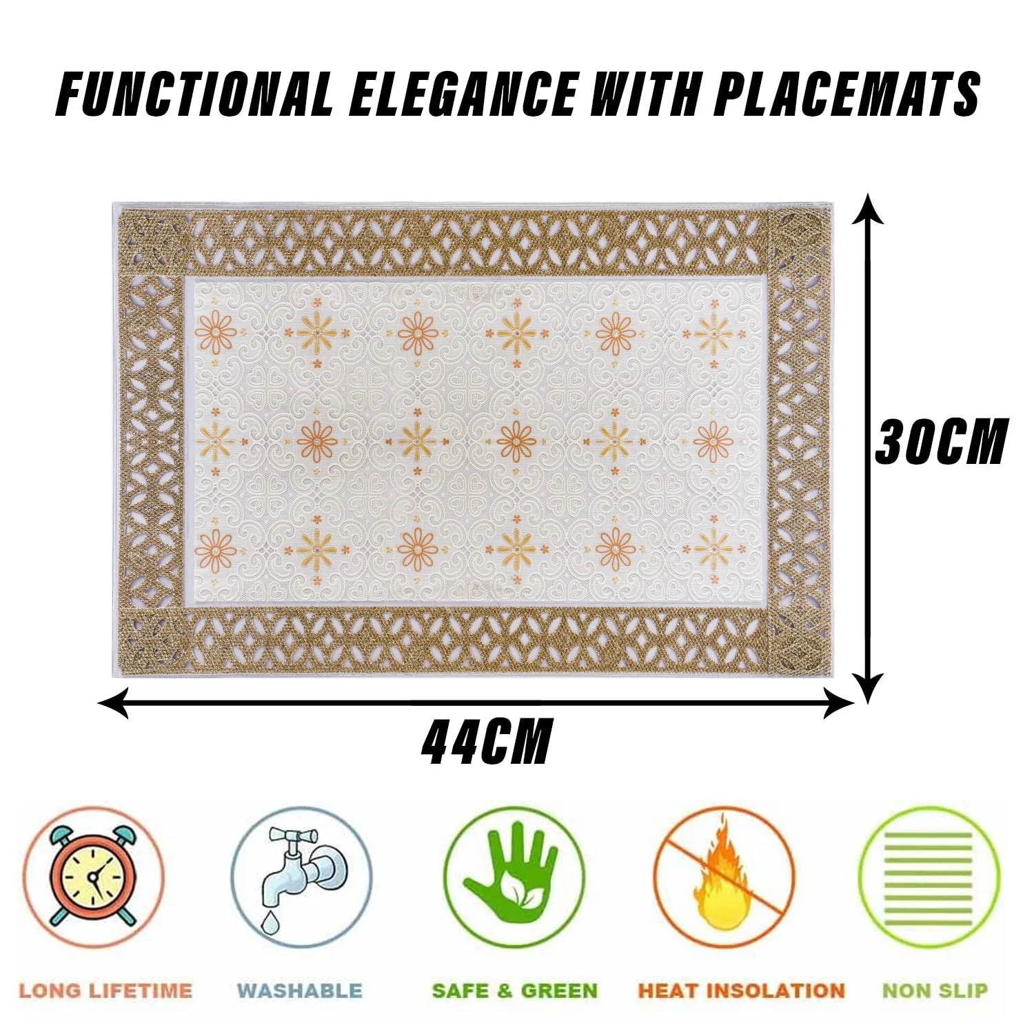 Heart Home Placemat | Placemats for Dining Room | Desginer Table Mat Set | Placemats for Kitchen Table | Dining Table Mats | Flower Maiva Placemat | 6 Piece Set | Cream