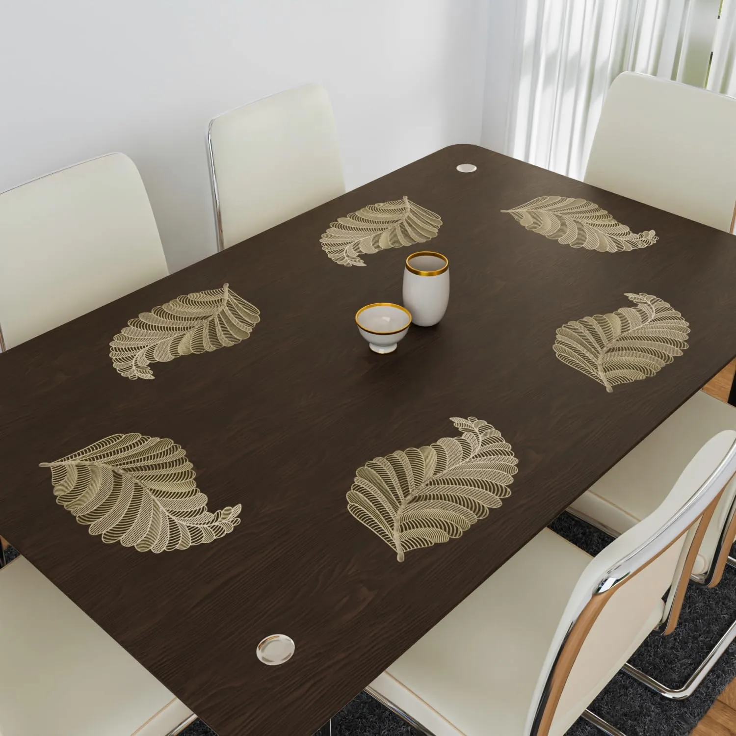 Heart Home Placemat | Placemats for Dining Room | Designer Table Mat Set | Placemats for Kitchen Table | Side Table Placemats | Leaf Shape Placemat | 4 Piece Set | Golden