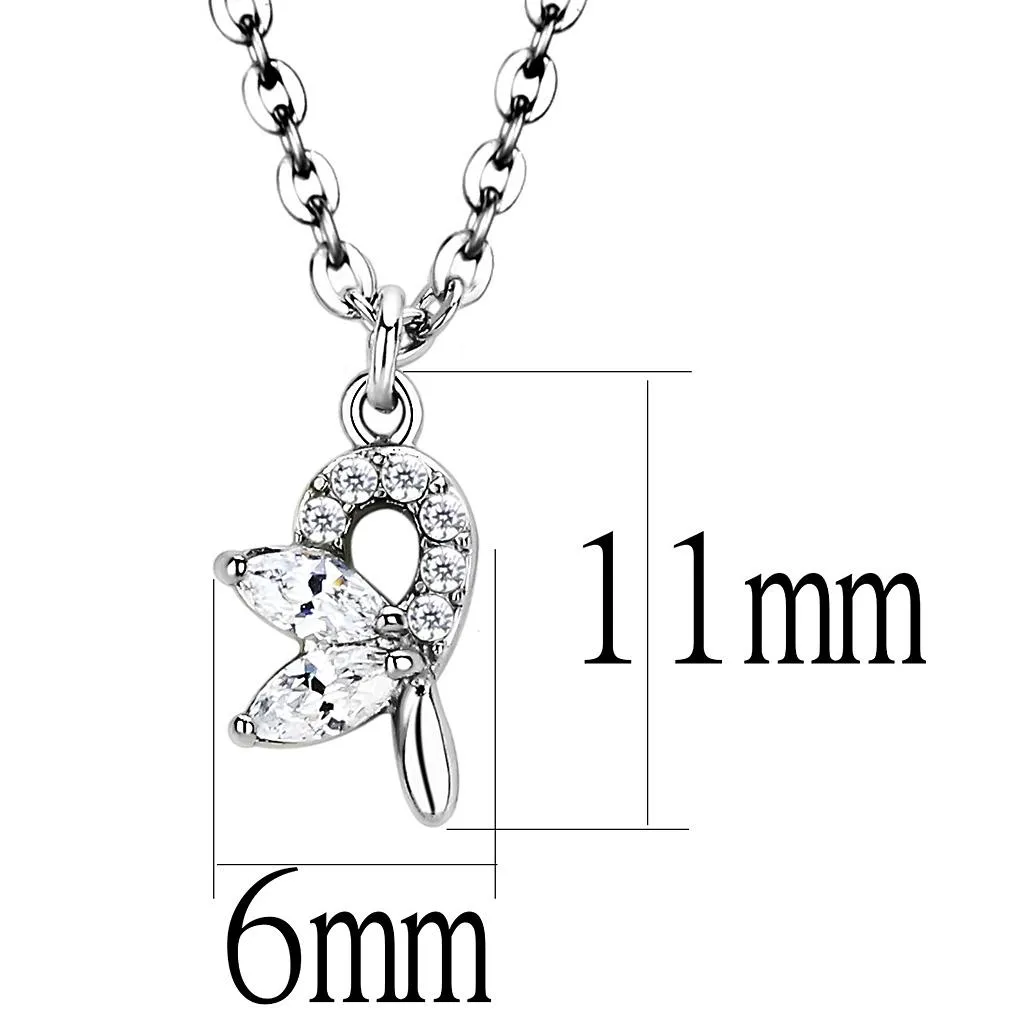 High polished (no plating) Stainless Steel Chain Pendant with AAA Grade CZ in Clear for Women Style DA088