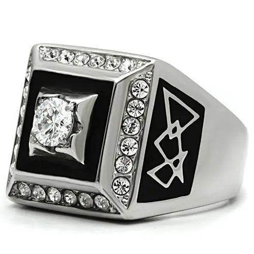 High polished (no plating) Stainless Steel Ring with AAA Grade CZ in Clear for Women Style TK493