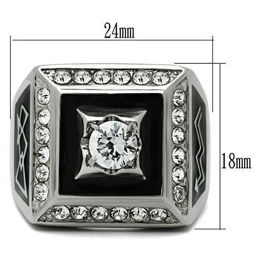 High polished (no plating) Stainless Steel Ring with AAA Grade CZ in Clear for Women Style TK493