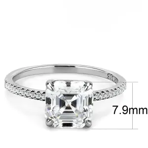 High polished (no plating) Stainless Steel Ring with Cubic in Clear for Women Style DA008