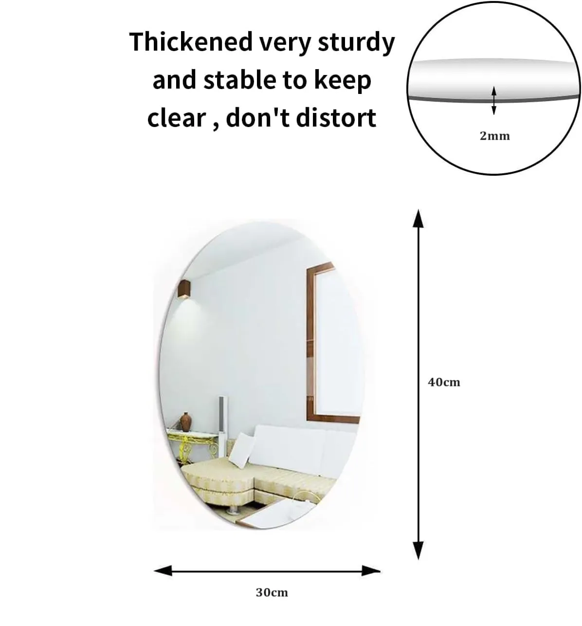 HOME CUBE 1 Pc Acrylic Frameless Adhesive Wall Mirror Stickers for Home Decor, Bathroom, Bedroom, Living Room, Dining Room, Entryway, Hallway - 30x40cm (Oval)