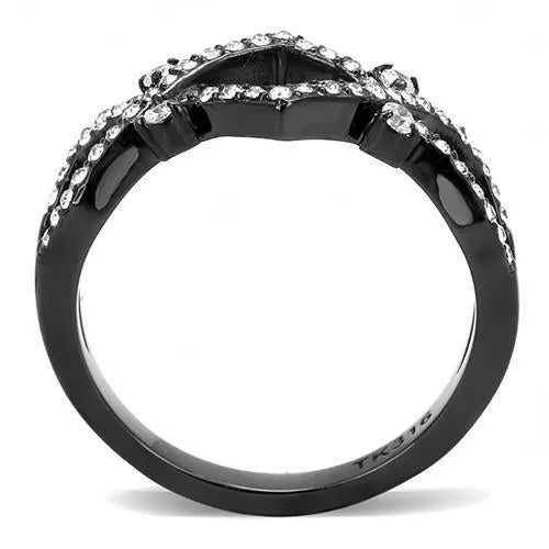 IP Black(Ion Plating) Stainless Steel Ring with AAA Grade CZ in Clear for Women Style TK3165