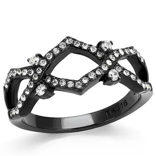 IP Black(Ion Plating) Stainless Steel Ring with AAA Grade CZ in Clear for Women Style TK3165