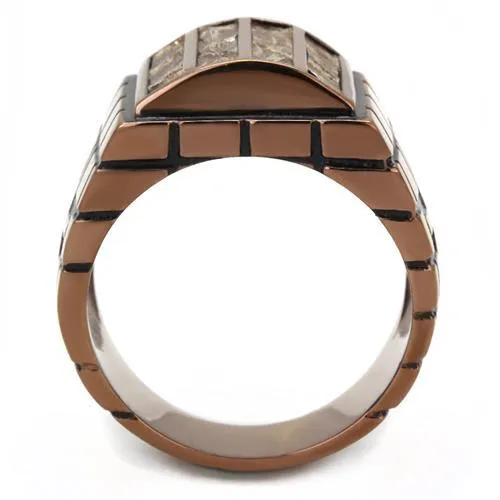 IP Coffee light Stainless Steel Ring with Leather in Multi Color for Women Style TK3077