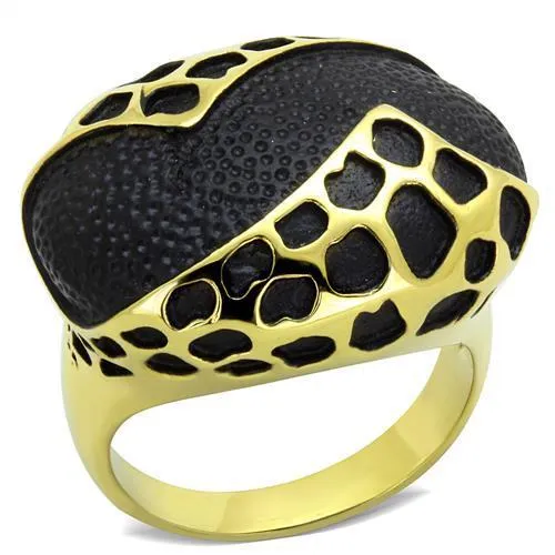 IP Gold(Ion Plating) Stainless Steel Ring with Epoxy in Jet for Women Style TK1784