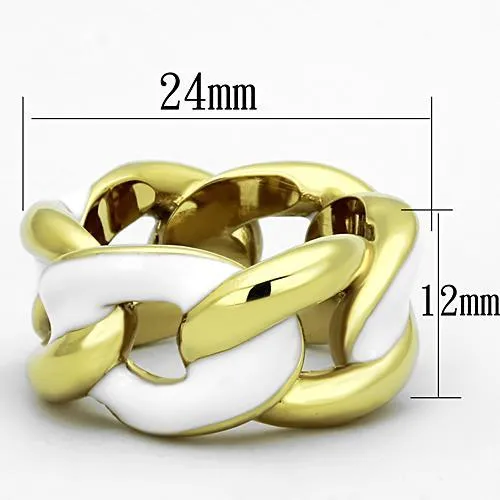 IP Gold(Ion Plating) Stainless Steel Ring with Epoxy in White for Women Style TK1369