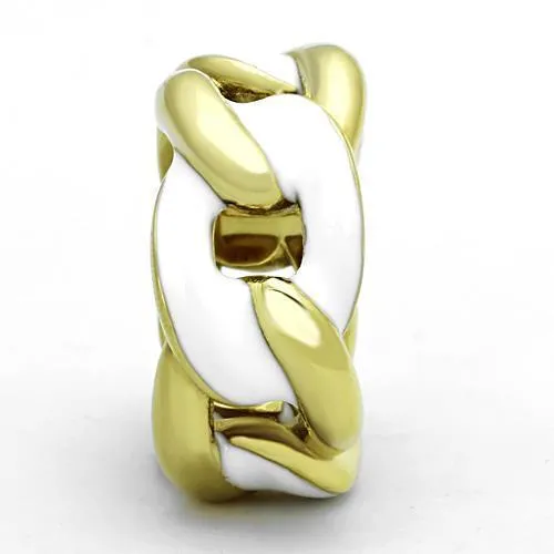 IP Gold(Ion Plating) Stainless Steel Ring with Epoxy in White for Women Style TK1369