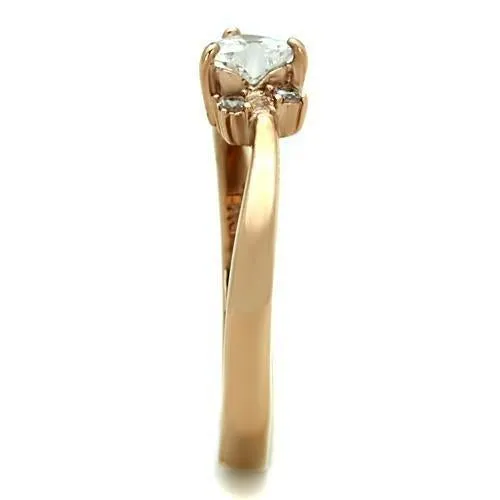 IP Rose Gold(Ion Plating) Stainless Steel Ring with AAA Grade CZ in Clear for Women Style TK1591