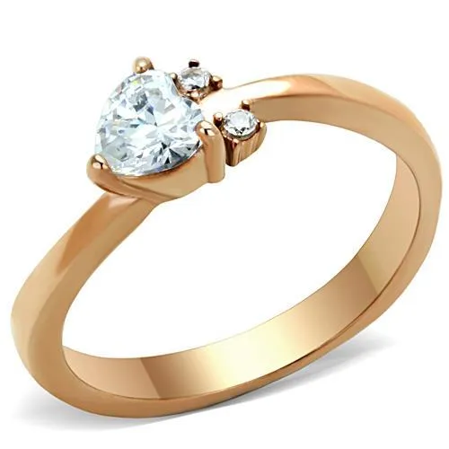 IP Rose Gold(Ion Plating) Stainless Steel Ring with AAA Grade CZ in Clear for Women Style TK1591