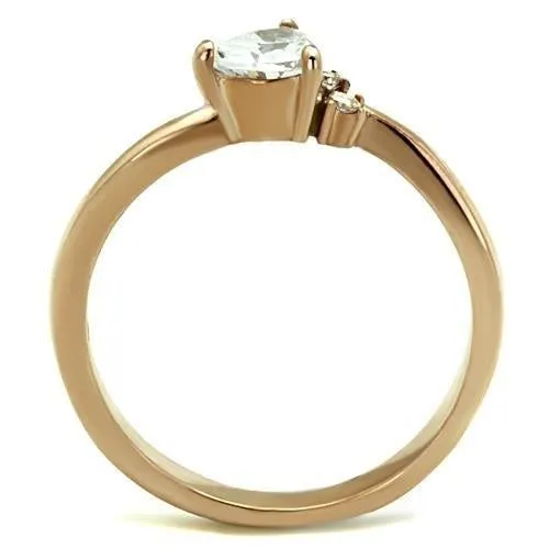 IP Rose Gold(Ion Plating) Stainless Steel Ring with AAA Grade CZ in Clear for Women Style TK1591