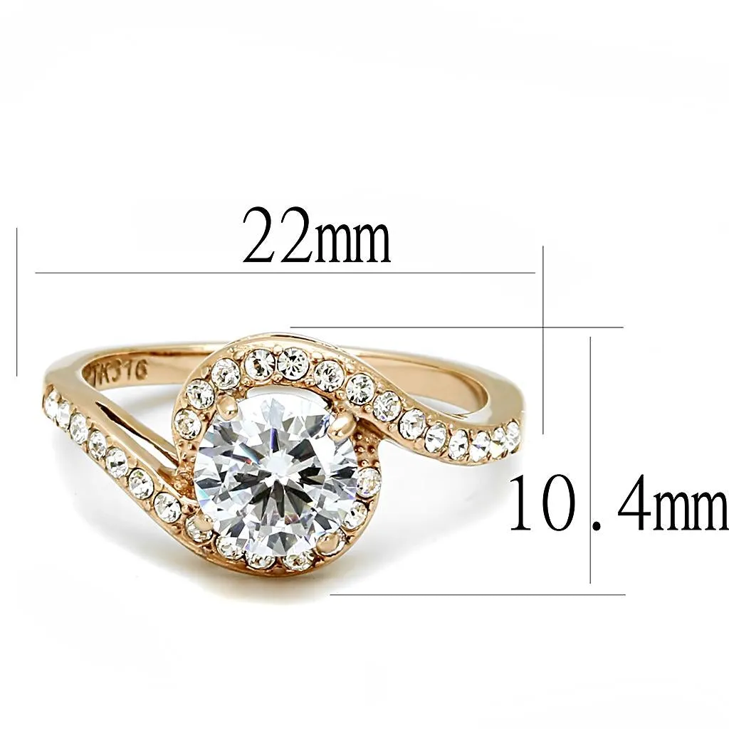 IP Rose Gold(Ion Plating) Stainless Steel Ring with AAA Grade CZ in Clear for Women Style TK3178