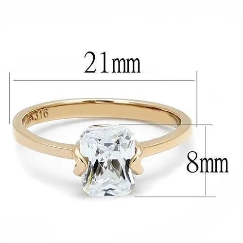 IP Rose Gold(Ion Plating) Stainless Steel Ring with AAA Grade CZ in Clear for Women Style TK3179