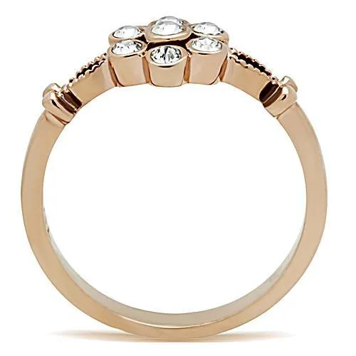 IP Rose Gold(Ion Plating) Stainless Steel Ring with Top Grade Crystal in Clear for Women Style TK1378