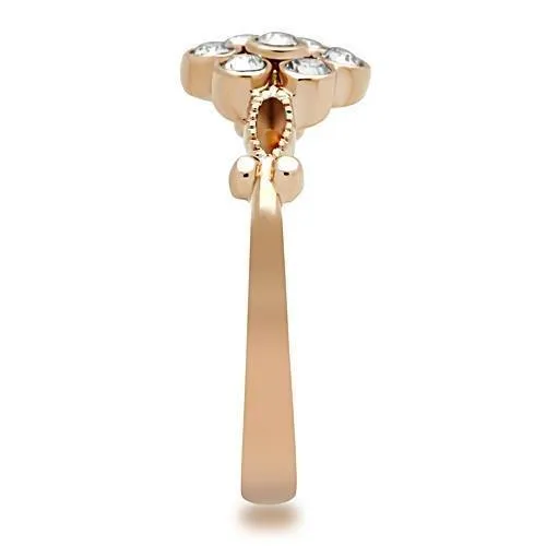 IP Rose Gold(Ion Plating) Stainless Steel Ring with Top Grade Crystal in Clear for Women Style TK1378