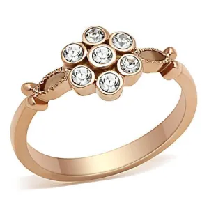 IP Rose Gold(Ion Plating) Stainless Steel Ring with Top Grade Crystal in Clear for Women Style TK1378