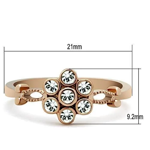 IP Rose Gold(Ion Plating) Stainless Steel Ring with Top Grade Crystal in Clear for Women Style TK1378