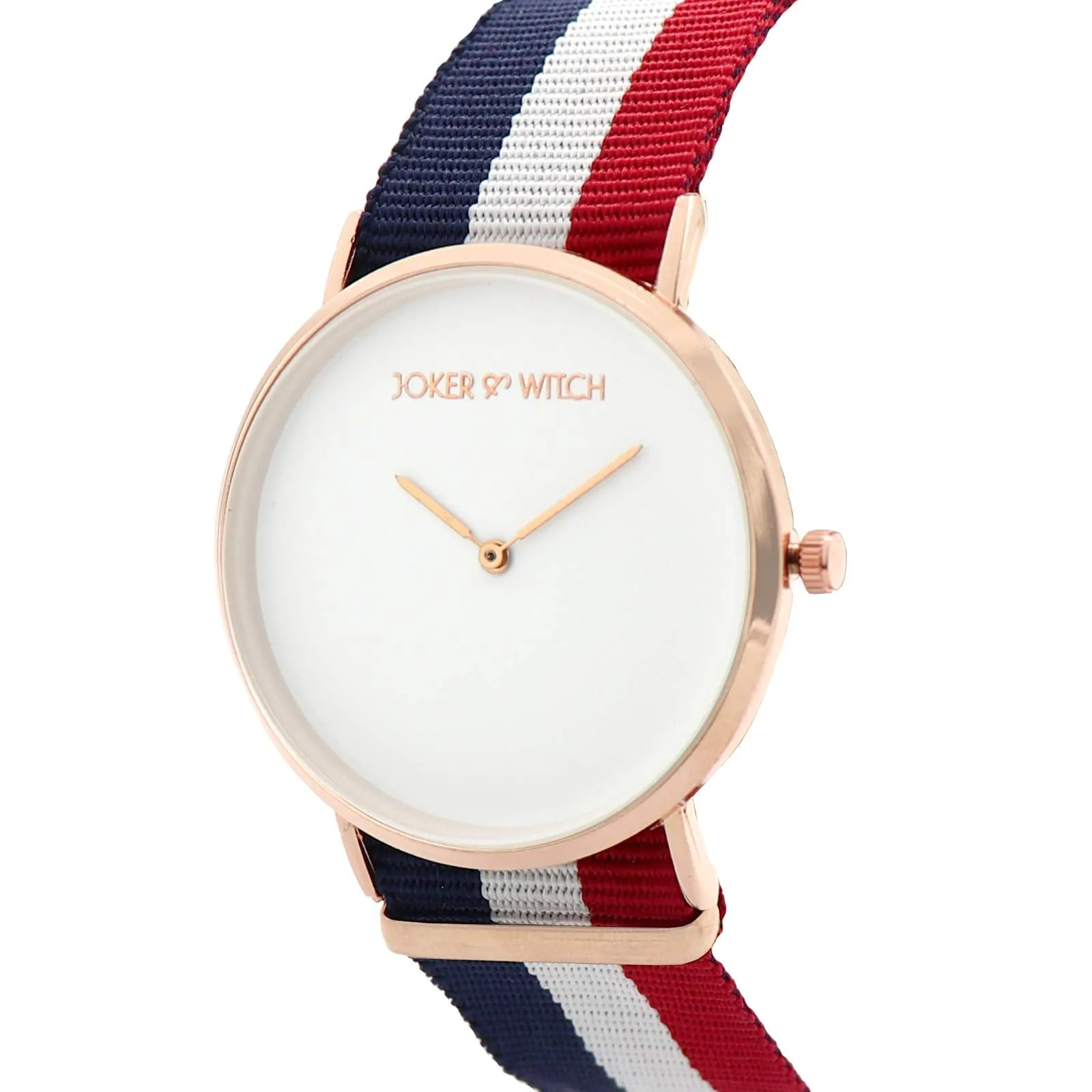 Joker & Witch Classic White Dial Red and Blue NATO Strap Analogue Unisex Watch