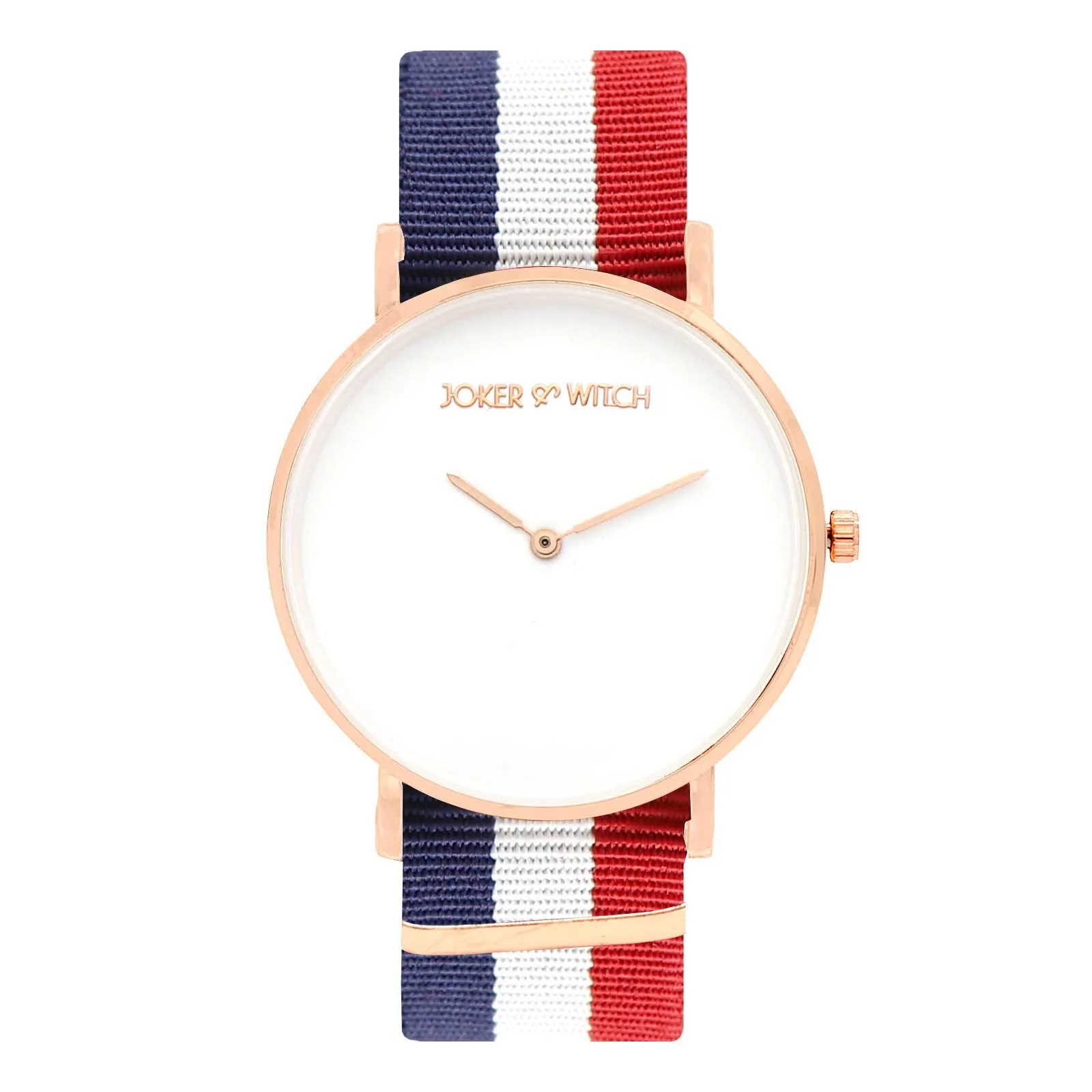 Joker & Witch Classic White Dial Red and Blue NATO Strap Analogue Unisex Watch