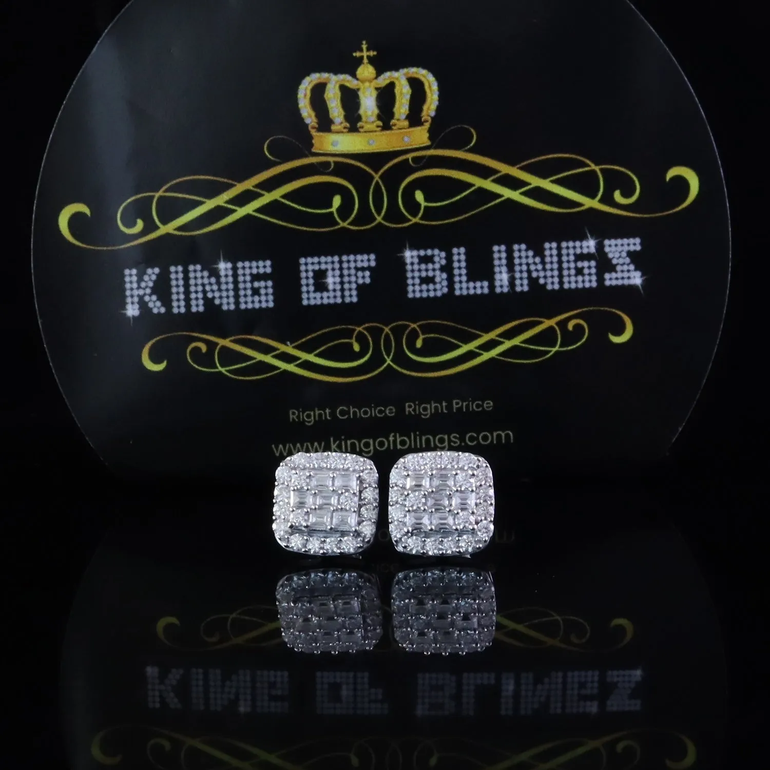 King of Bling's 925 White Silver 1.50ct VVS 'D' Baguette Moissanite Men's/Women's Stud Earrings