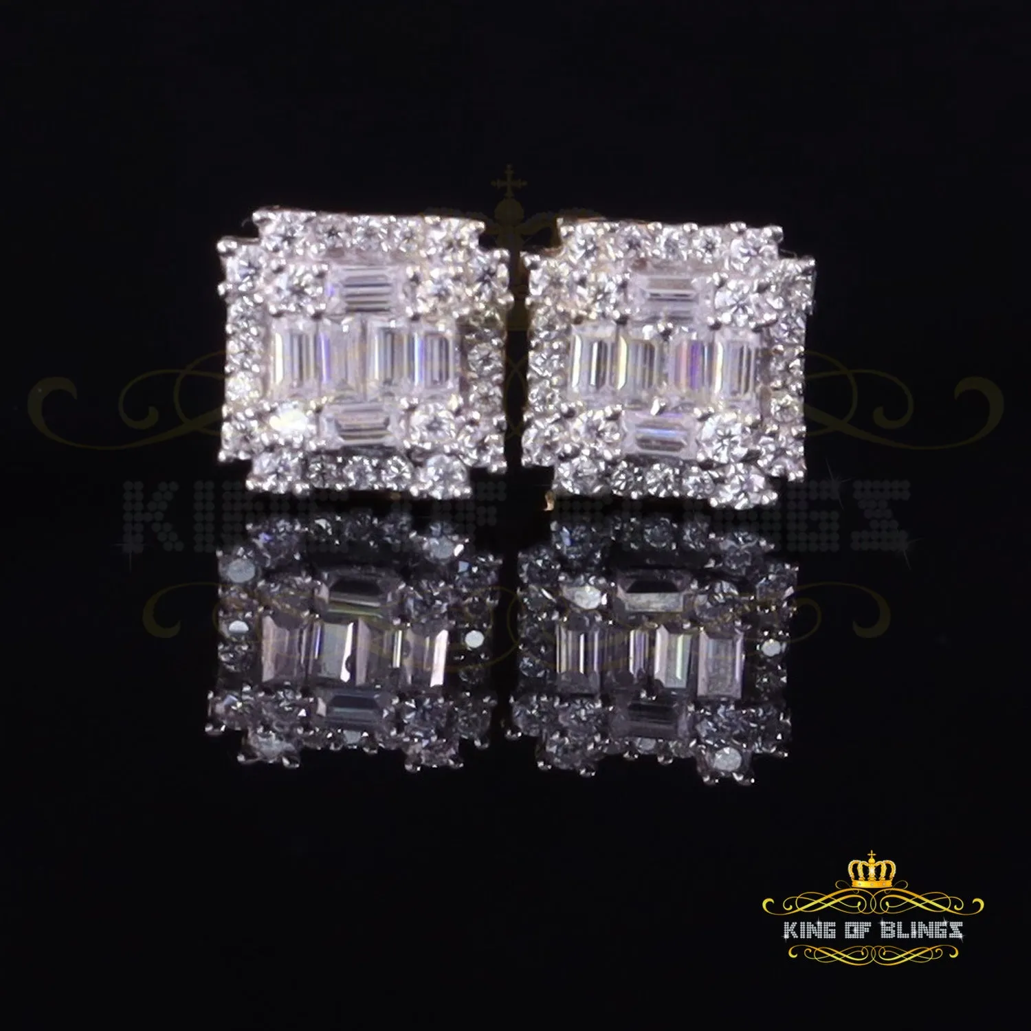 King  of Bling's Men's/Women's 925 Silver Yellow 0.50ct VVS 'D' Moissanite Baguette Stud Earrings