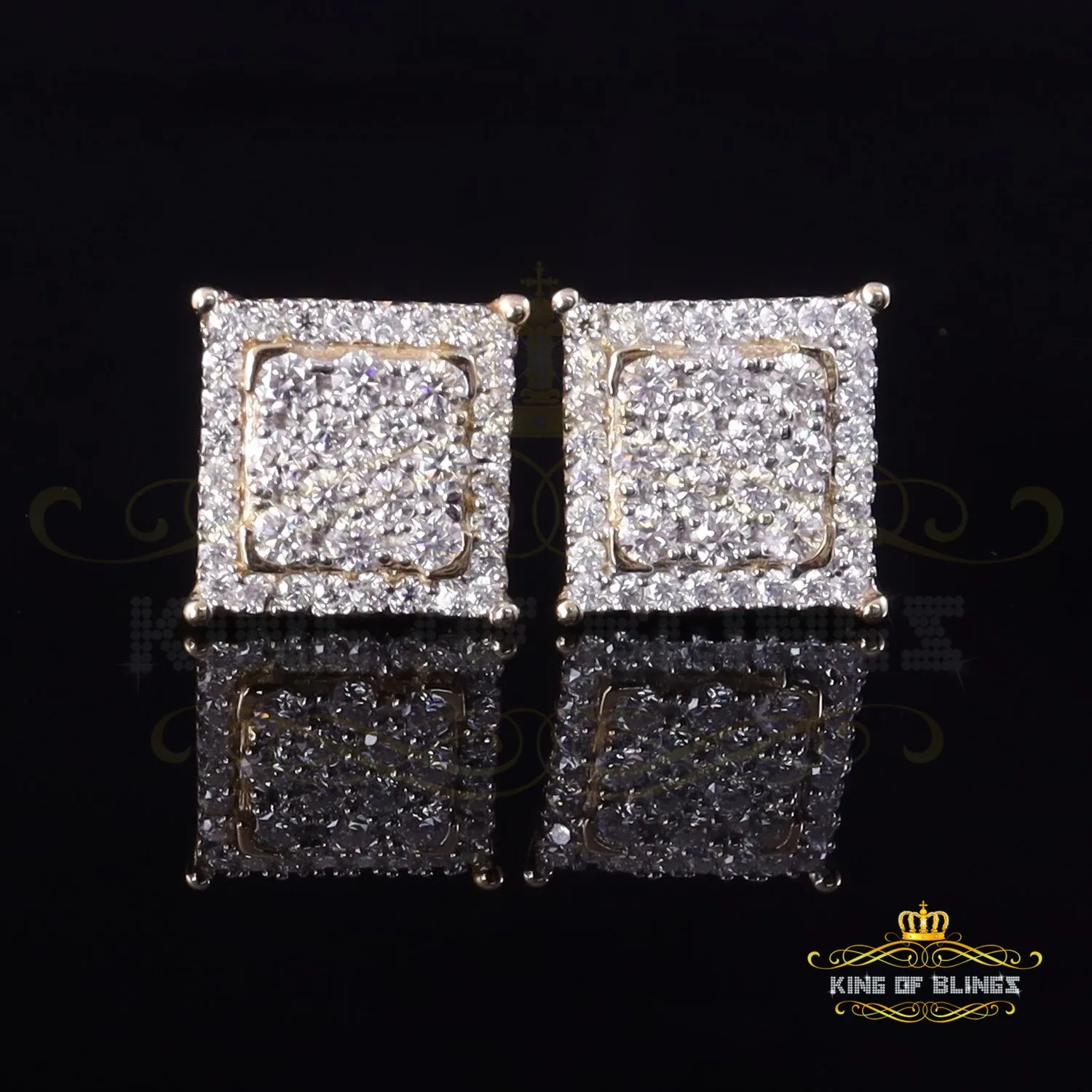 King  of Bling's Men's/Women's 925 Silver Yellow 1.25ct VVS 'D' Moissanite Square Stud Earrings