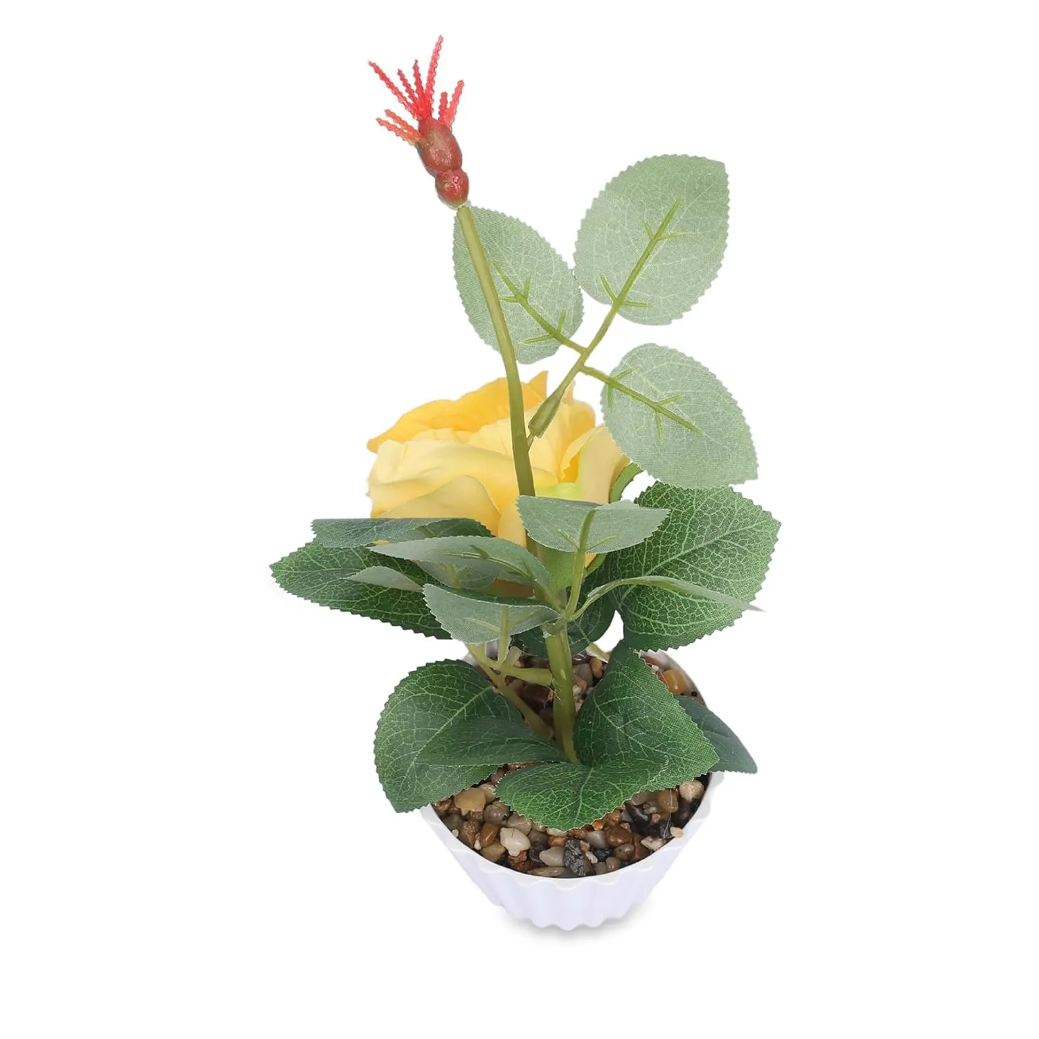 Kuber Industries Artificial Plants for Home Décor|Natural Looking Indoor Fake Plants with Pot|Artificial Flowers for Decoration-Pack of 3 (Yellow)