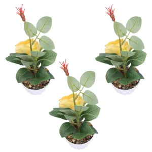 Kuber Industries Artificial Plants for Home Décor|Natural Looking Indoor Fake Plants with Pot|Artificial Flowers for Decoration-Pack of 3 (Yellow)