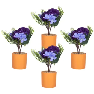 Kuber Industries Artificial Plants for Home Décor|Natural Looking Indoor Fake Plants with Pot|Artificial Flowers for Decoration-Pack of 4 (Purple)