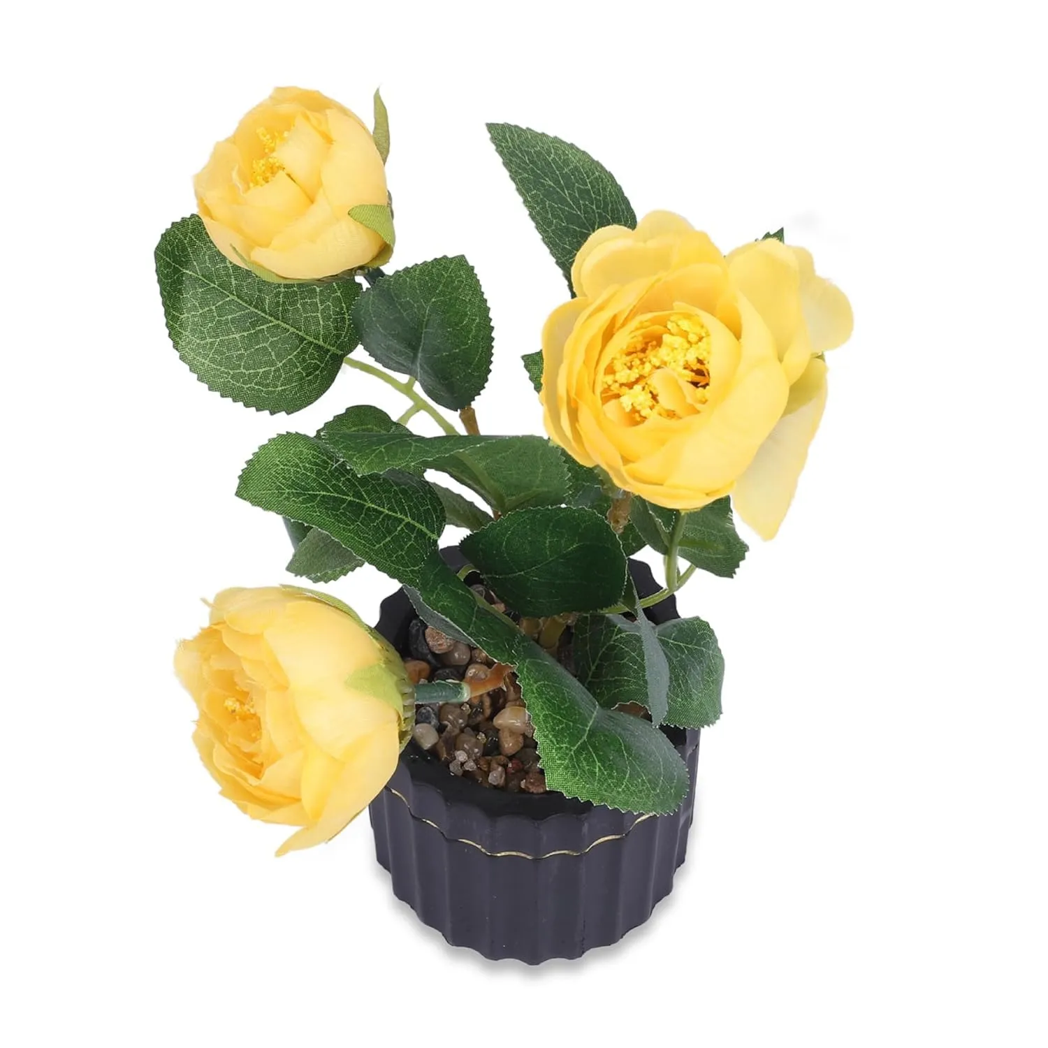 Kuber Industries Artificial Plants for Home D?cor|Natural Looking Indoor Fake Plants with Pot|Artificial Flowers for Decoration-Pack of 4 (Yellow)