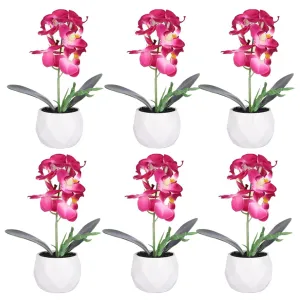 Kuber Industries Artificial Plants for Home D?cor|Natural Looking Indoor Fake Plants with Pot|Artificial Flowers for Decoration-Pack of 6(Pink)