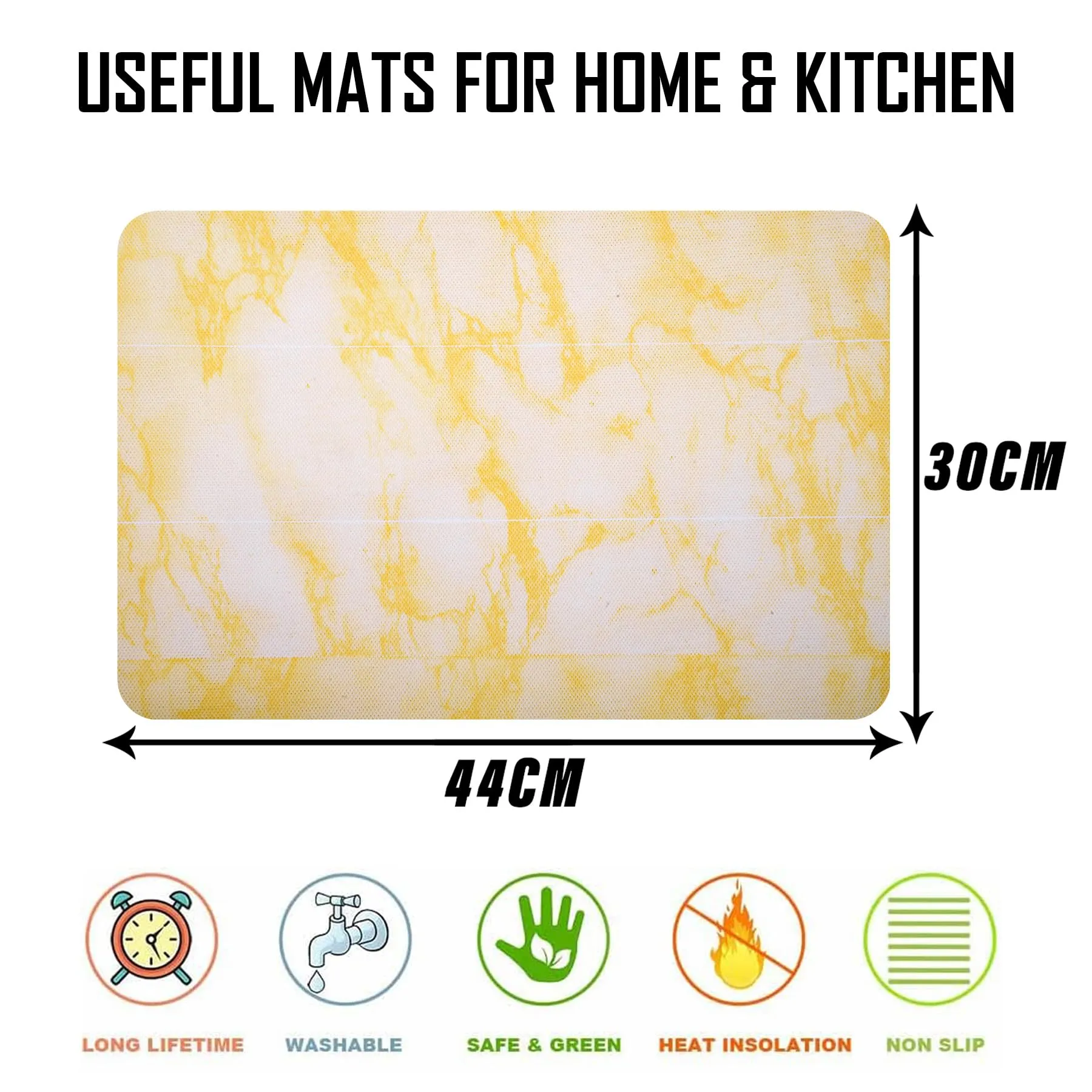 Kuber Industries Placemat | Placemats for Dining Room | Anti-Slip Table Mat Set | Placemats for Kitchen Table | Dining Table Placemats | Marble Placemat | 6 Piece Set | Yellow