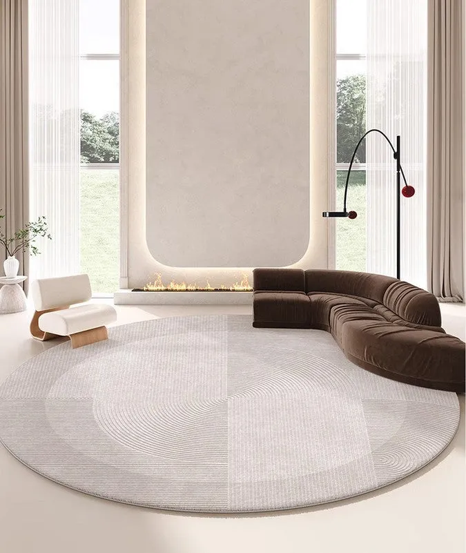 Large Grey Geometric Floor Carpets, Modern Living Room Round Rugs, Abstract Circular Rugs under Dining Room Table, Bedroom Modern Round Rugs