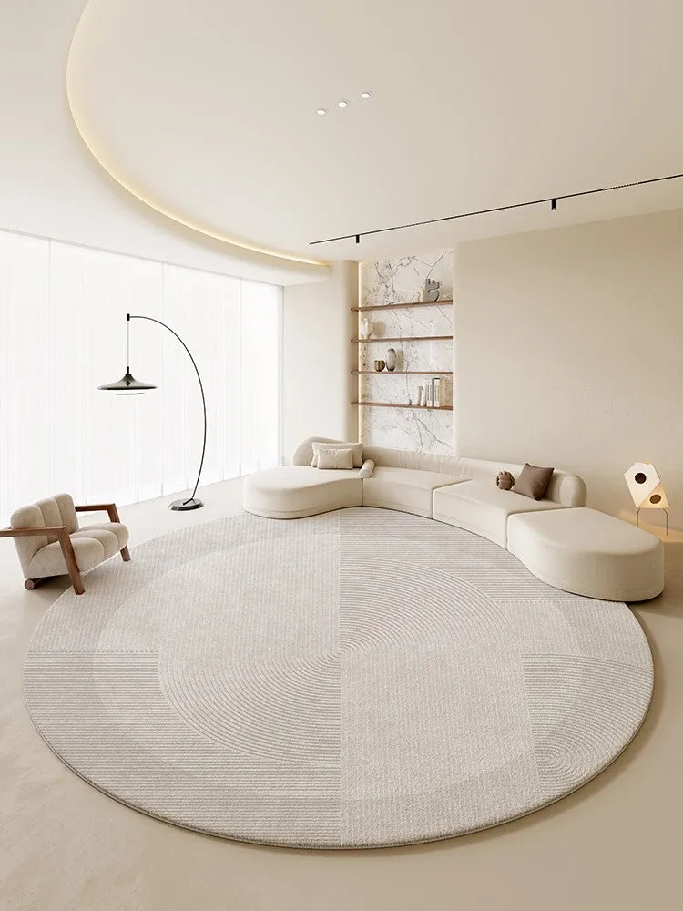 Large Grey Geometric Floor Carpets, Modern Living Room Round Rugs, Abstract Circular Rugs under Dining Room Table, Bedroom Modern Round Rugs