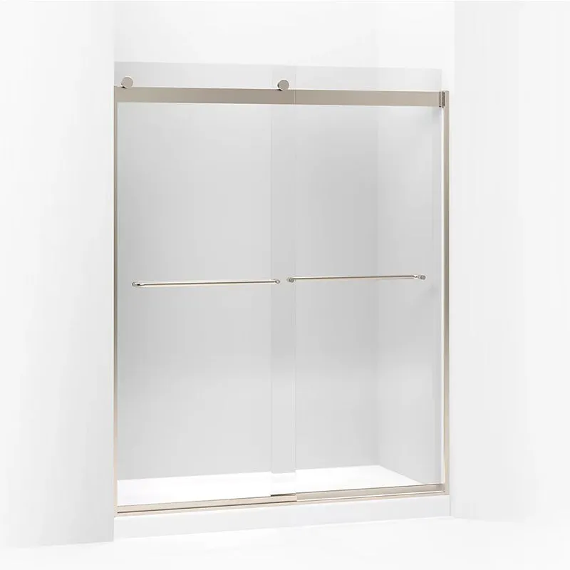 Levity 74" Clear Glass Sliding Shower Door in Anodized Brushed Bronze with Towel Bar Handle