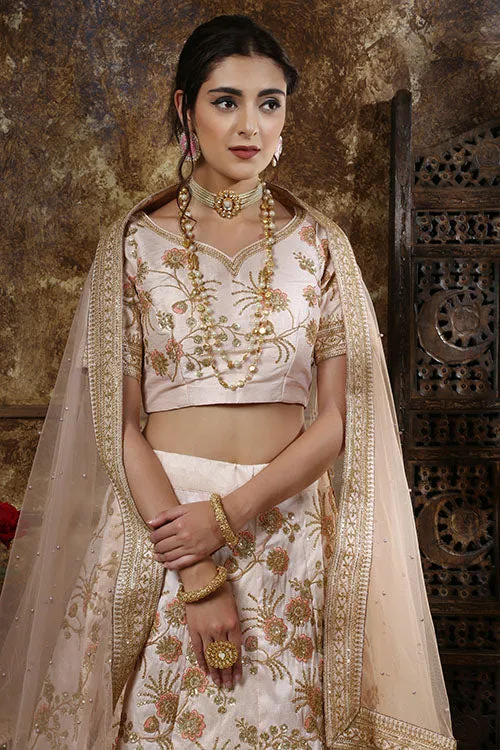 Light Peach Silk Indian Fashion Stylish Lehenga Choli Collection