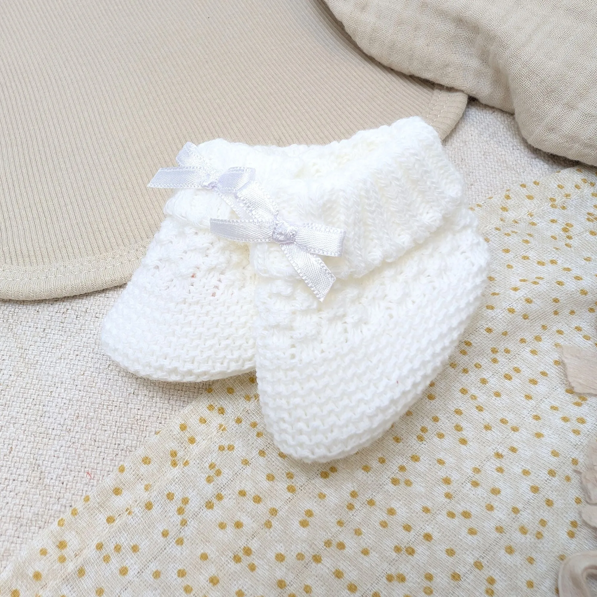 Little Knit Baby Booties White 0-6 Months