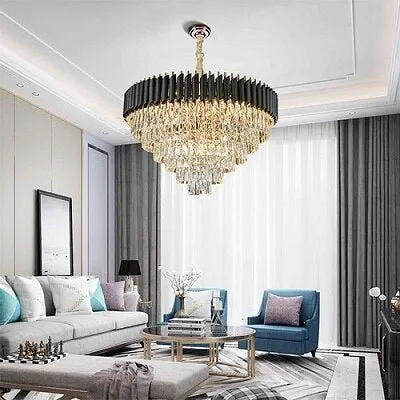 Luxury Round Black Modern Crystal Led Chandelier For Living Room