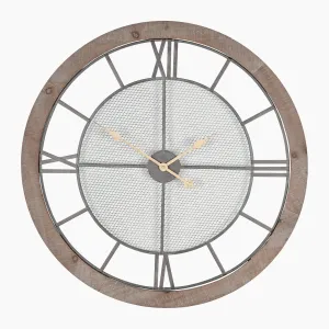 Natural Wood & Metal Round Wall Clock