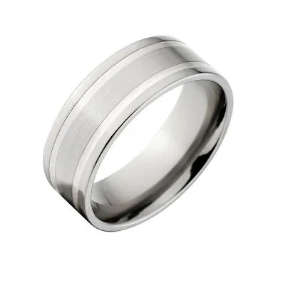 New 8mm Comfort Fit,Titanium Ring, Sterling Silver Inlay