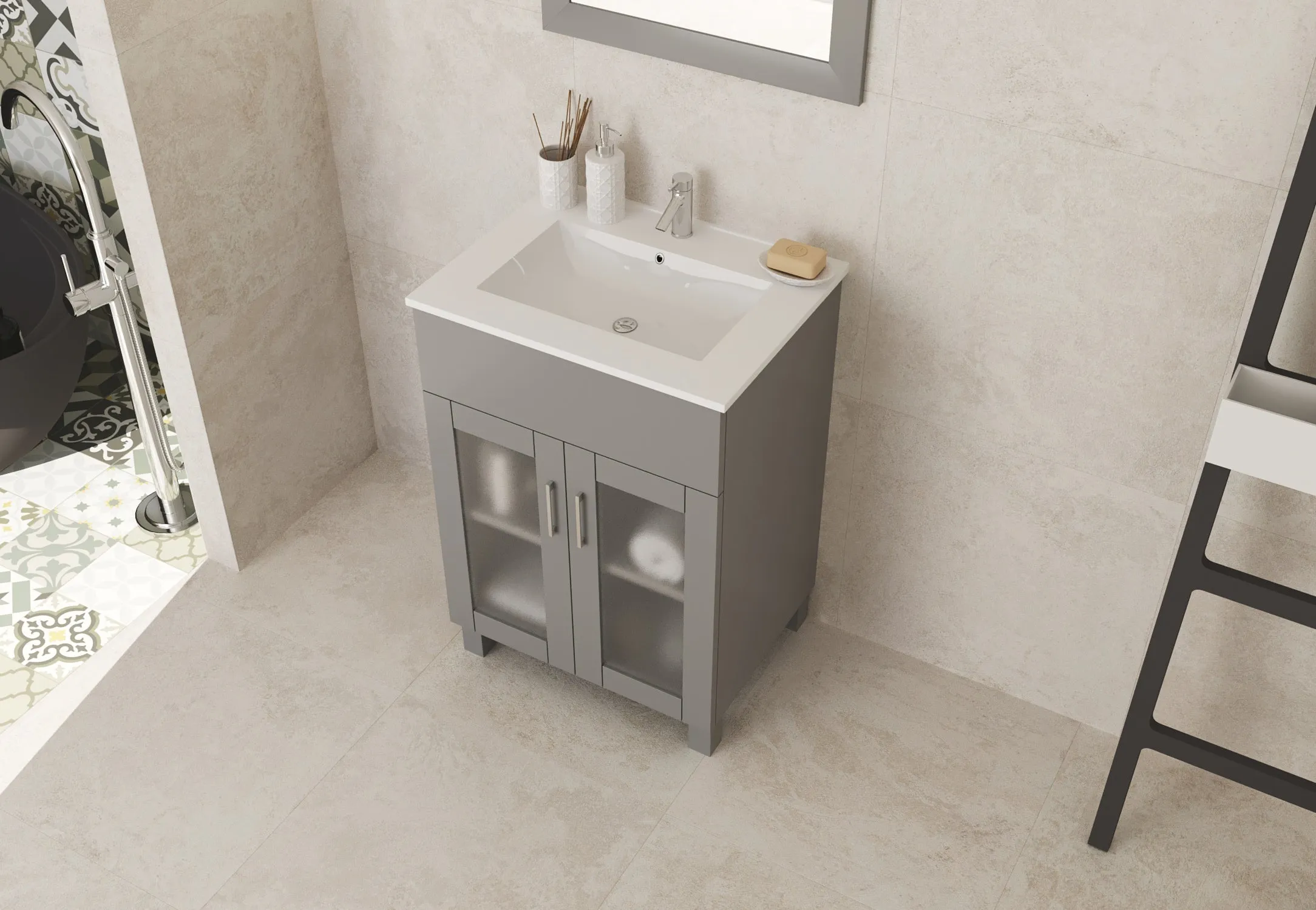 Nova 24 - Grey Cabinet   Ceramic Basin Countertop