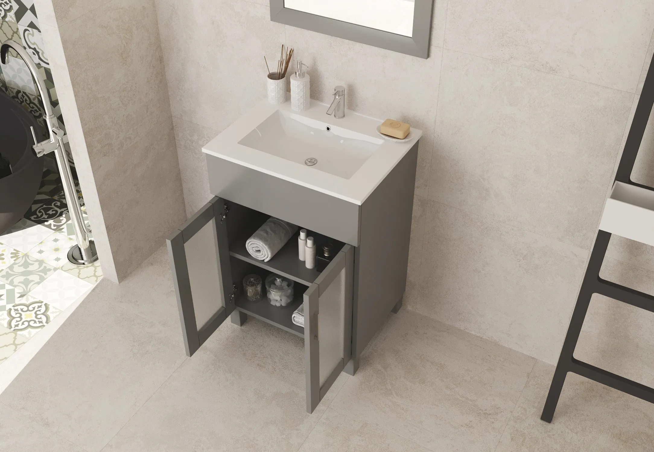 Nova 24 - Grey Cabinet   Ceramic Basin Countertop