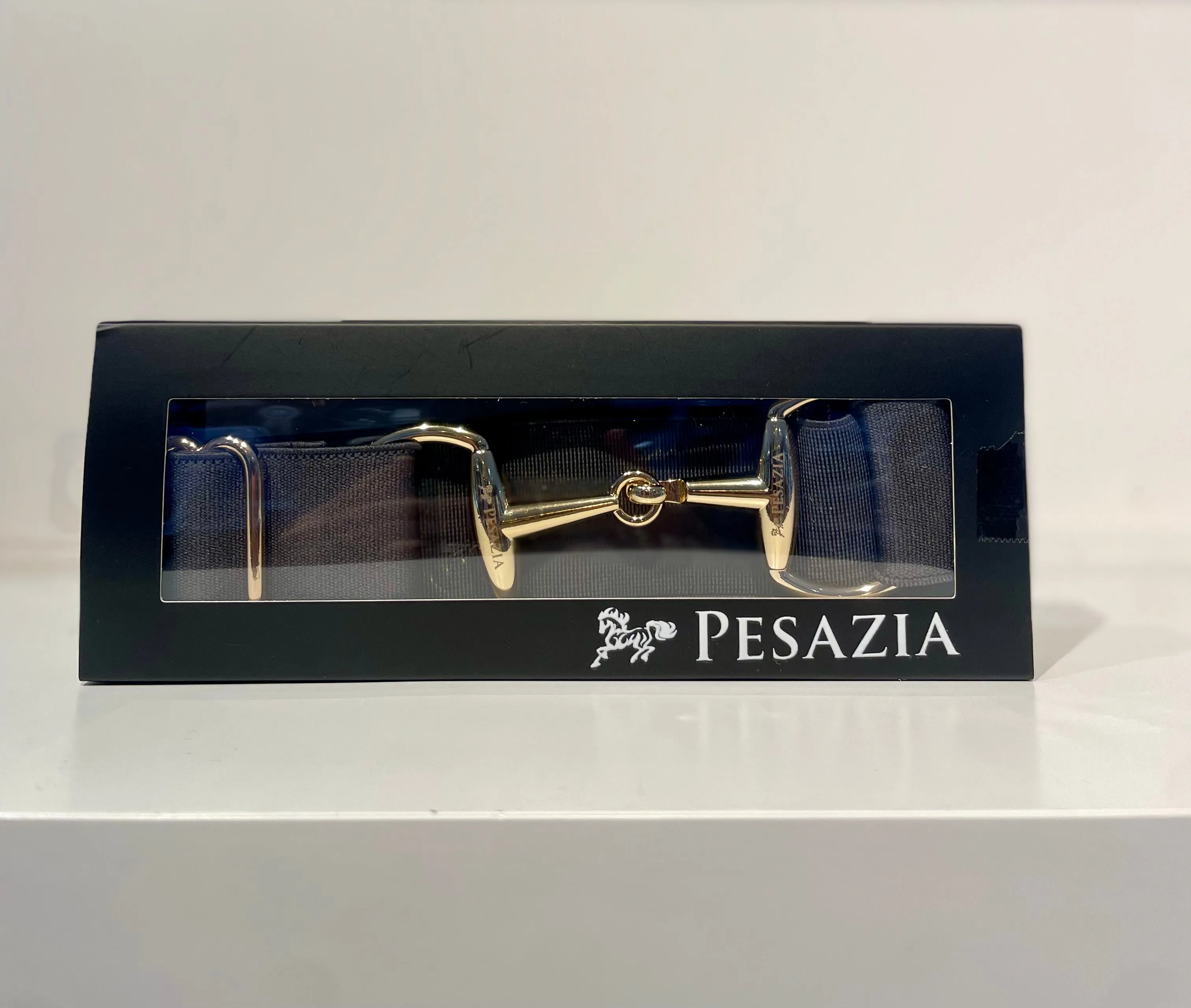 Pesazia - Logo Stretch Bit Belts - Grey w/ Gold Snaffle Bit