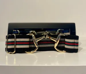 Pesazia - Logo Stretch Bit Belts - Red & Green w/ Gold Snaffle Bit