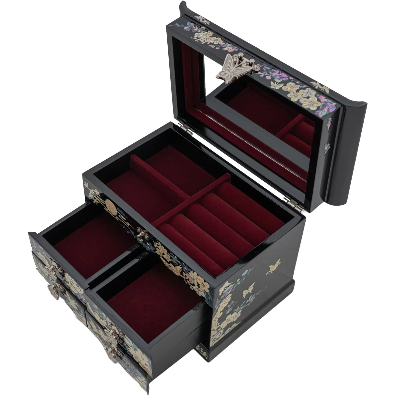 Plum blossom Jewelry Box w/ 4 drawers