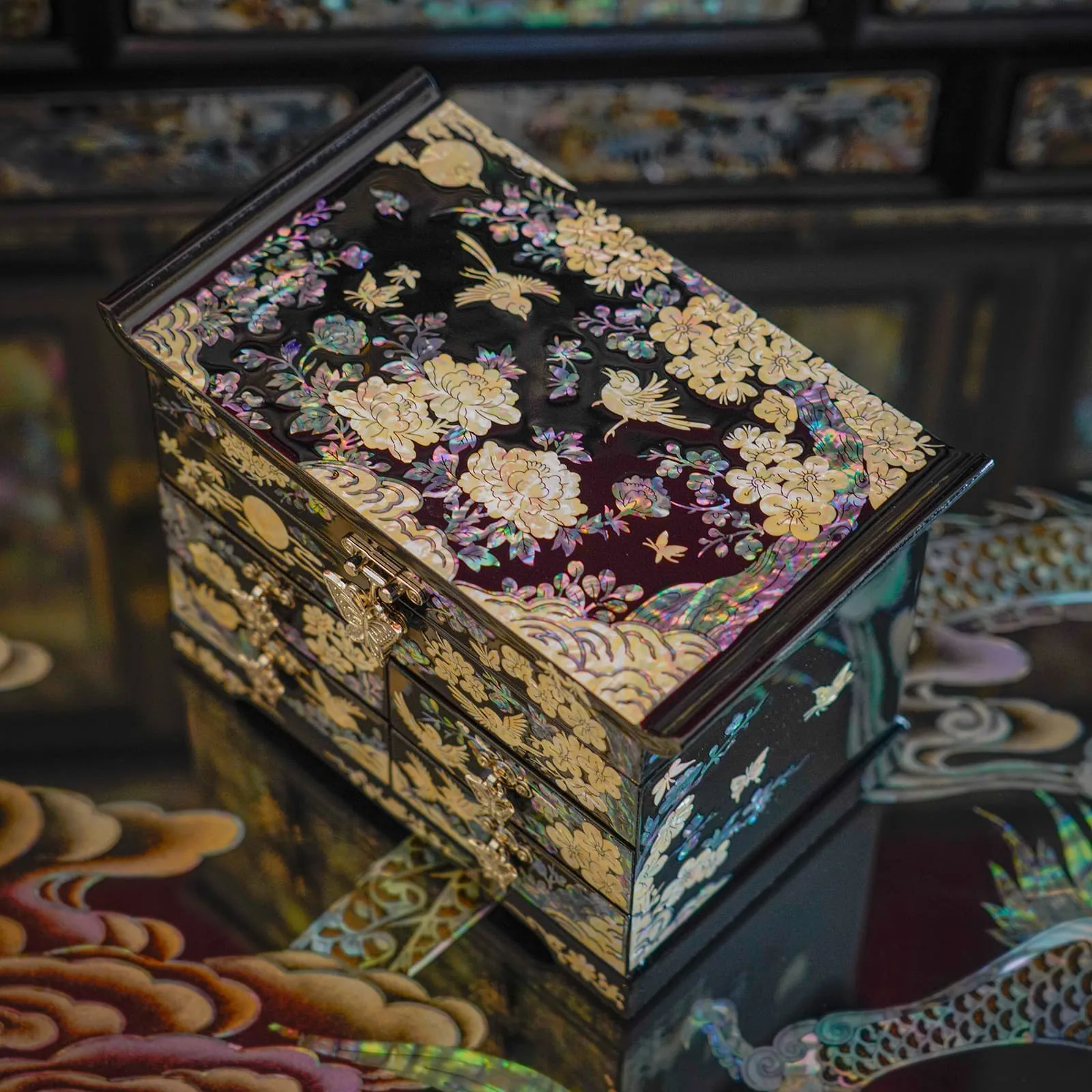 Plum blossom Jewelry Box w/ 4 drawers