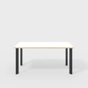 Plywood Desk with Black Rectangular Single Pin Legs - Formica White - 1600(w) x 800(d) x 735(h)