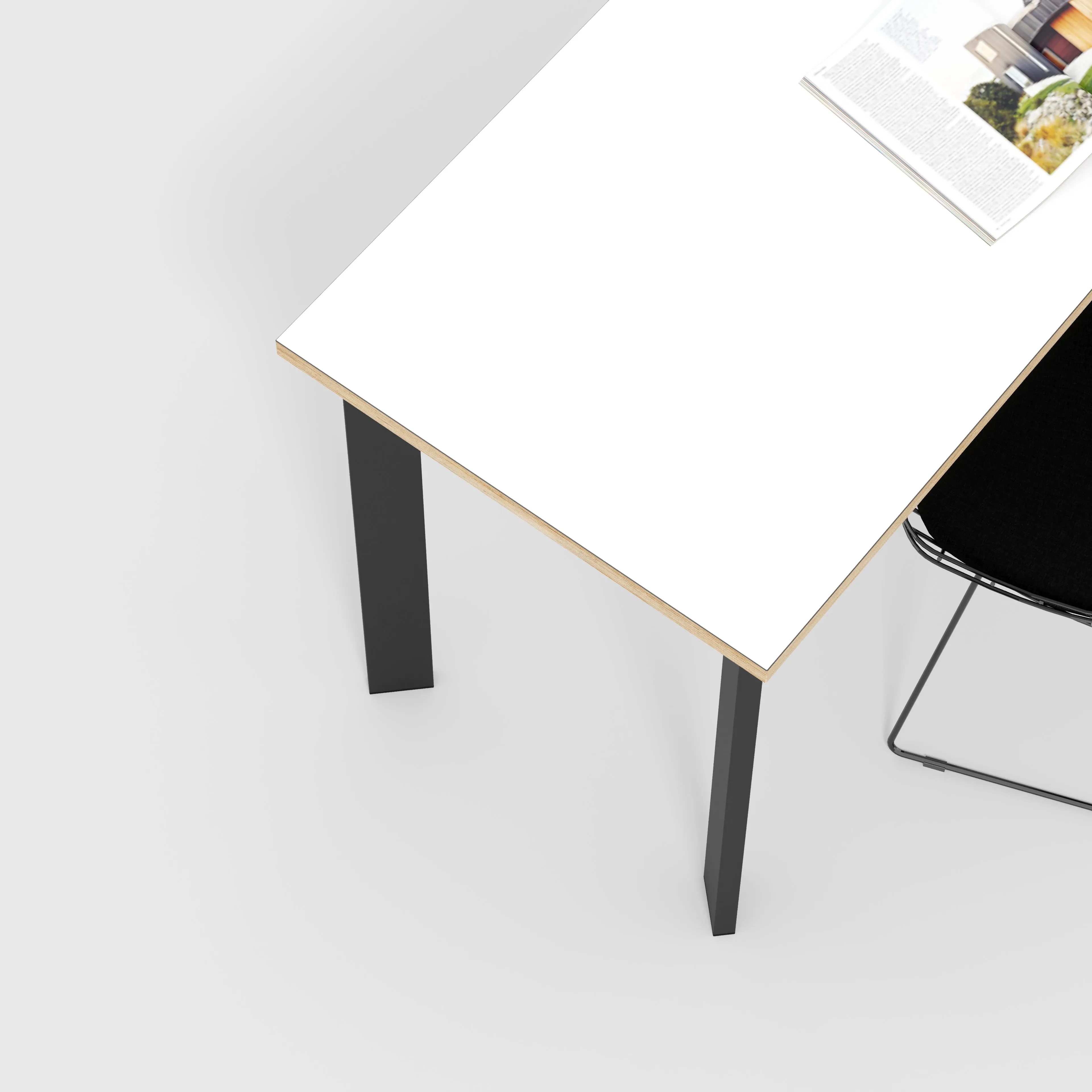 Plywood Desk with Black Rectangular Single Pin Legs - Formica White - 1600(w) x 800(d) x 735(h)